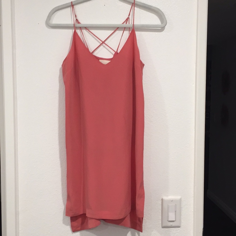 Anthro (Maeve) Pink poly side button mini dress